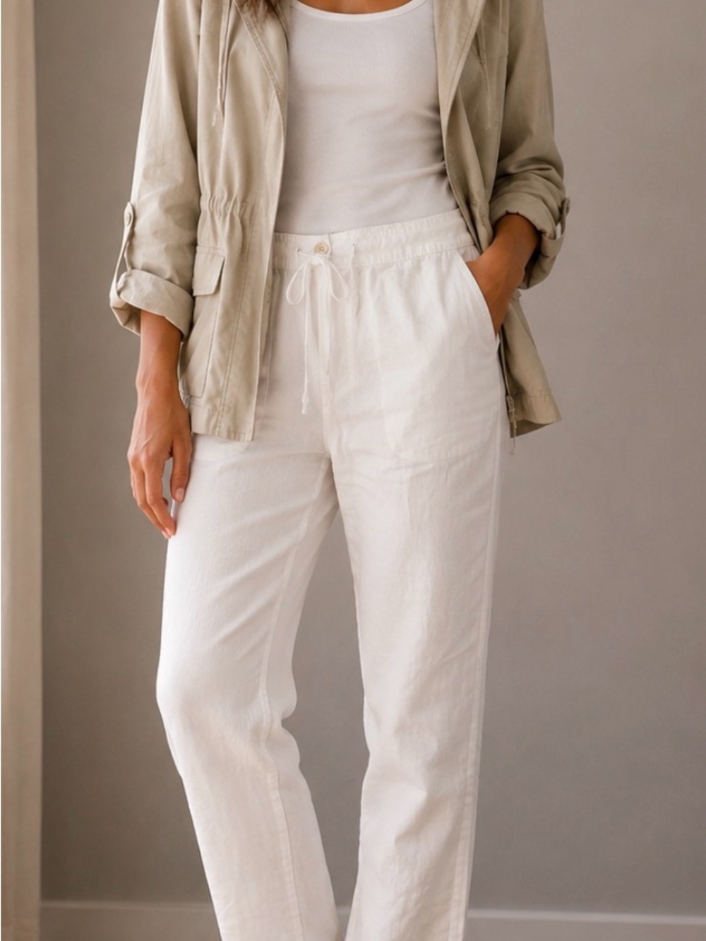 Tommy Bahama Cream Wide-Leg linen Drawstring Pants